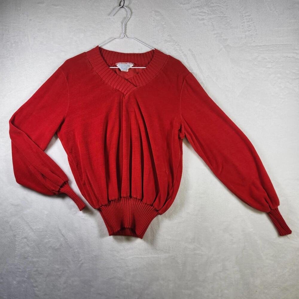 Vtg Sears Red Sweater Blouson‎ Balloon Sleeve V Neck Pullover L 16/18